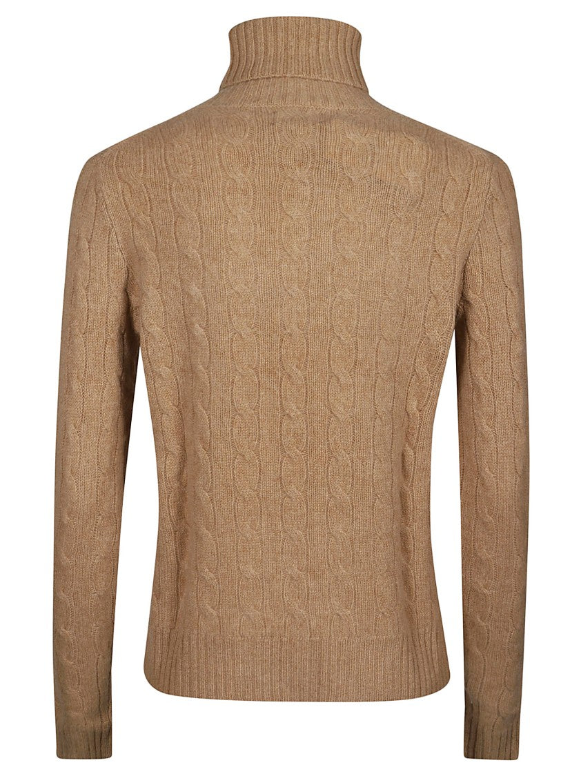 Polo Ralph Lauren Brown Cable Knit Wool-Cashmere Turtleneck