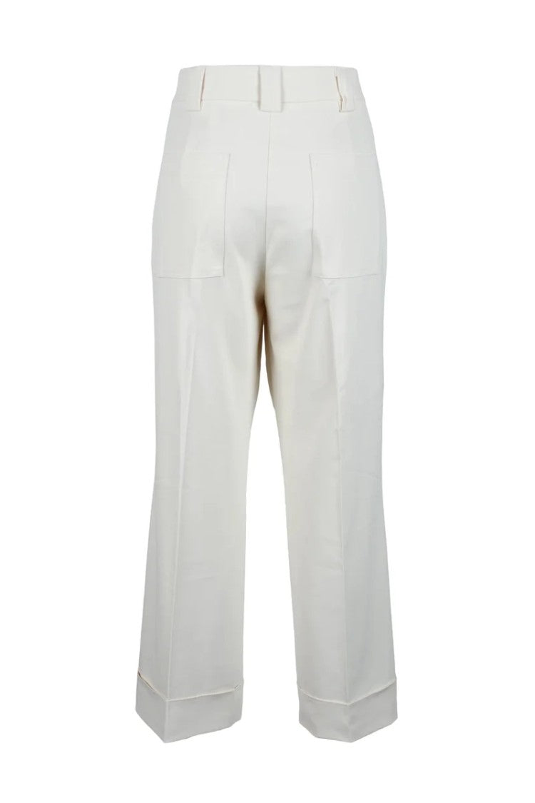 Icona Cropped Cream Trousers With Refined Tailored Fit And Elegant Sheen