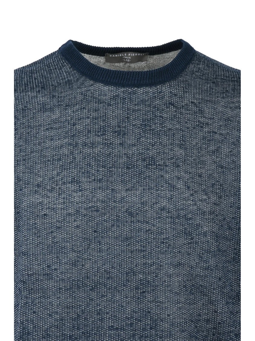 Daniele Fiesoli Blue Textured Linen-Blend Pullover