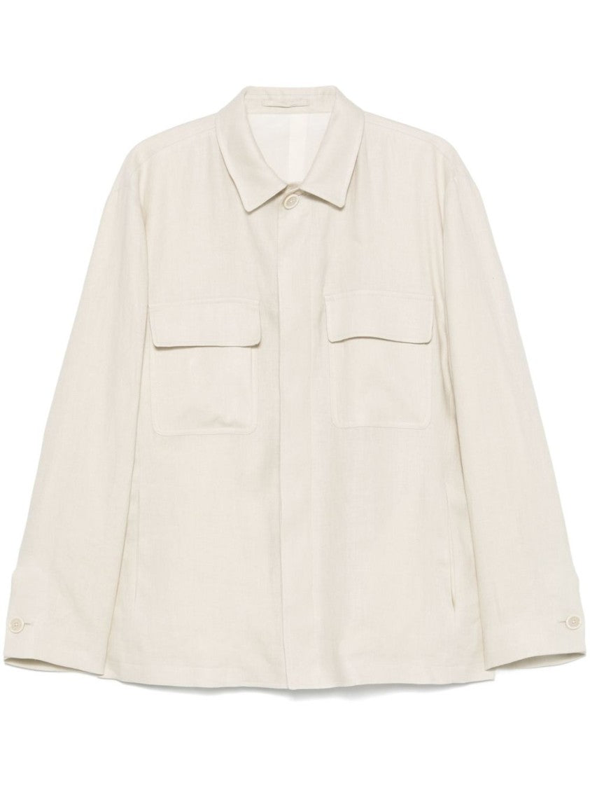 Lardini Light Beige Linen Shirt With Concealed Fastening