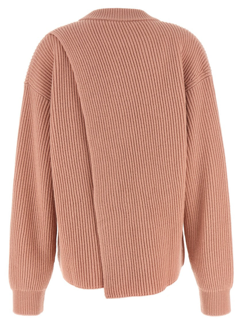 Jil Sander Medium Weight Ribbed Crewneck Sweater With Asymmetrical Hem