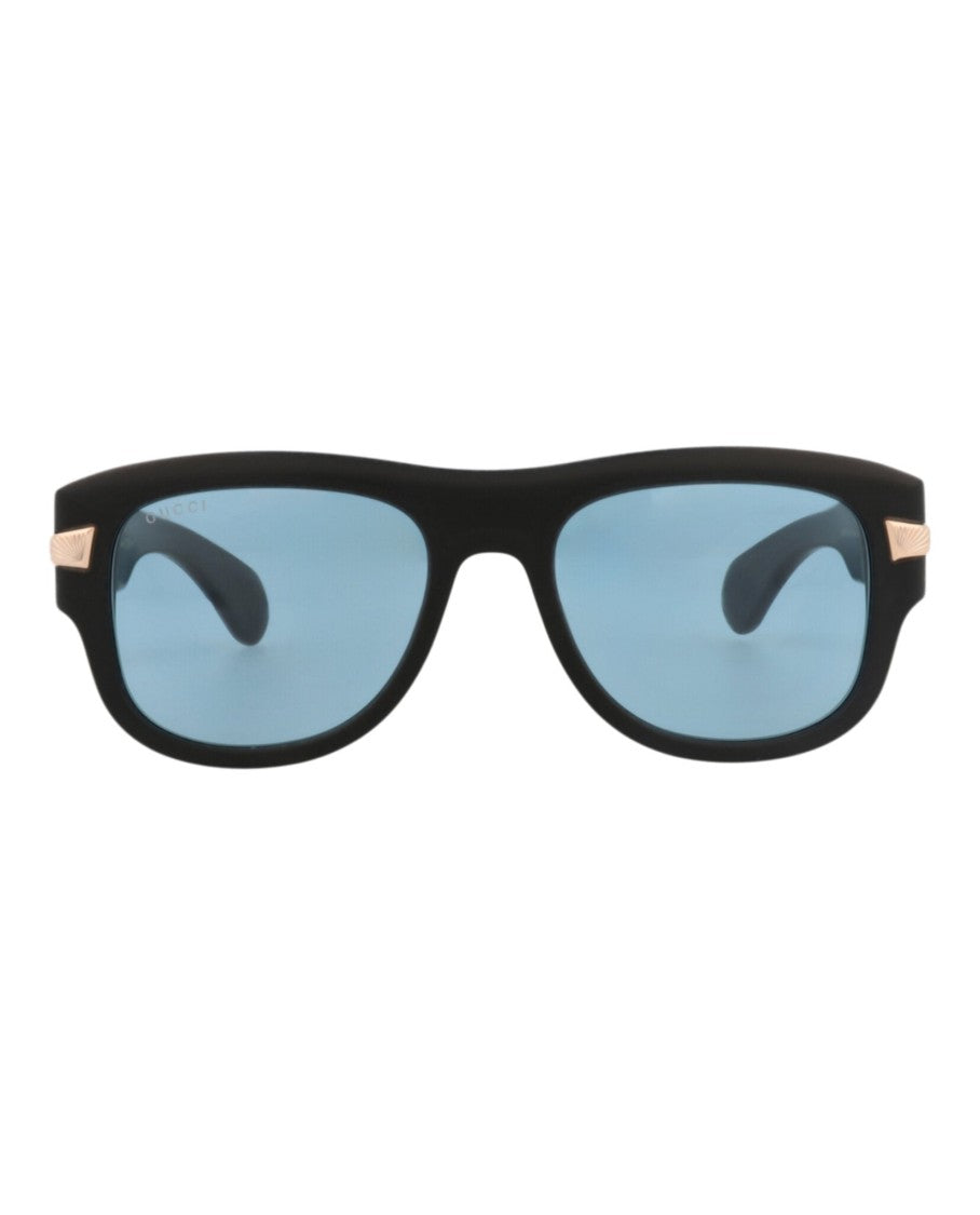 Gucci Square-Frame Sunglasses With Blue Tinted Lenses And Rose Gold Accents