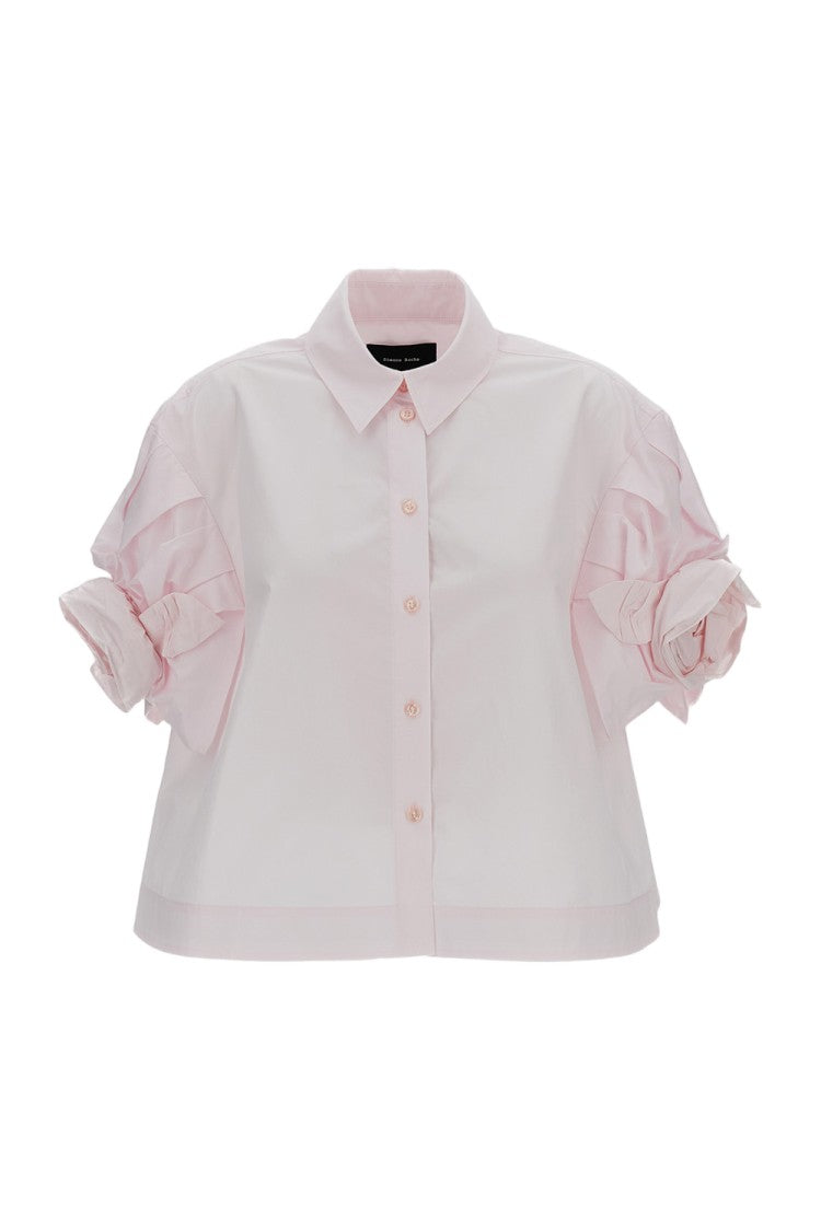 Simone Rocha Pink Cropped Rose Puff Sleeve Cotton Shirt
