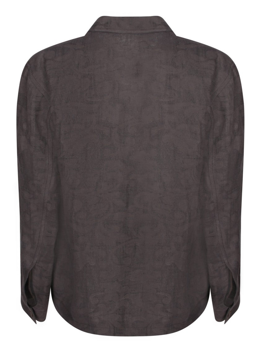 Tagliatore Brown Jacquard Overshirt With Button Closure
