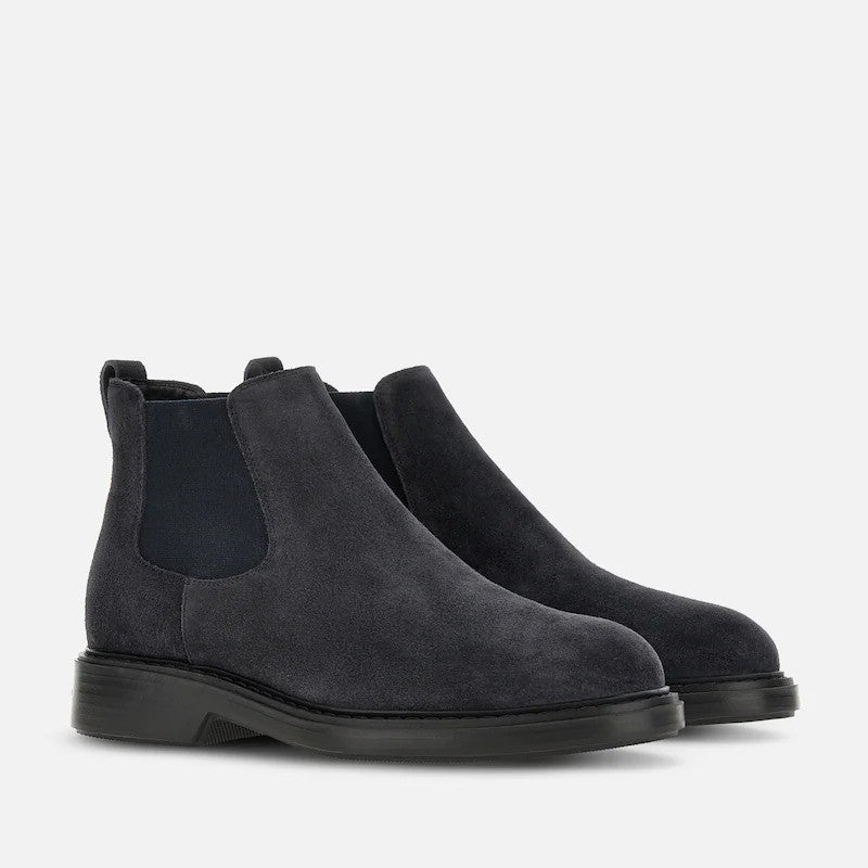Hogan Black Minimalist Suede Elastic Panel Ankle Boots