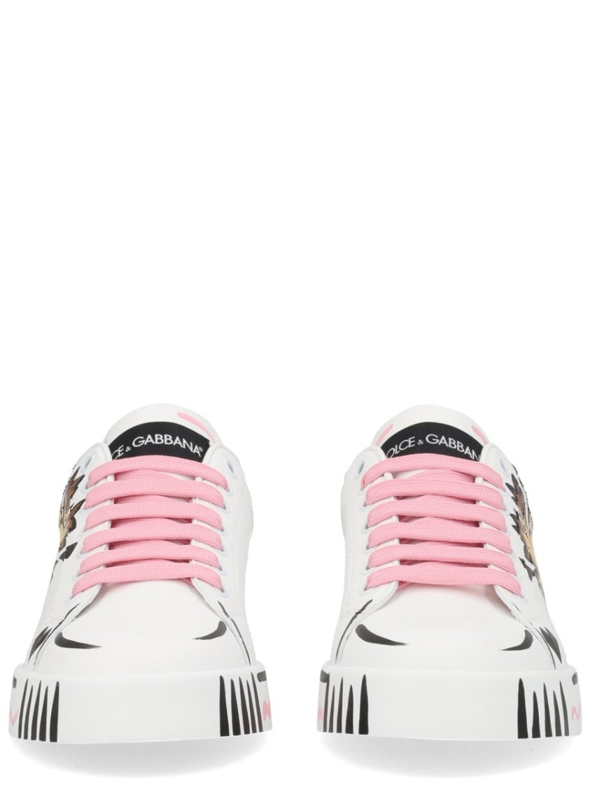 Dolce & Gabbana White Portofino Initials Heart Leather Sneakers
