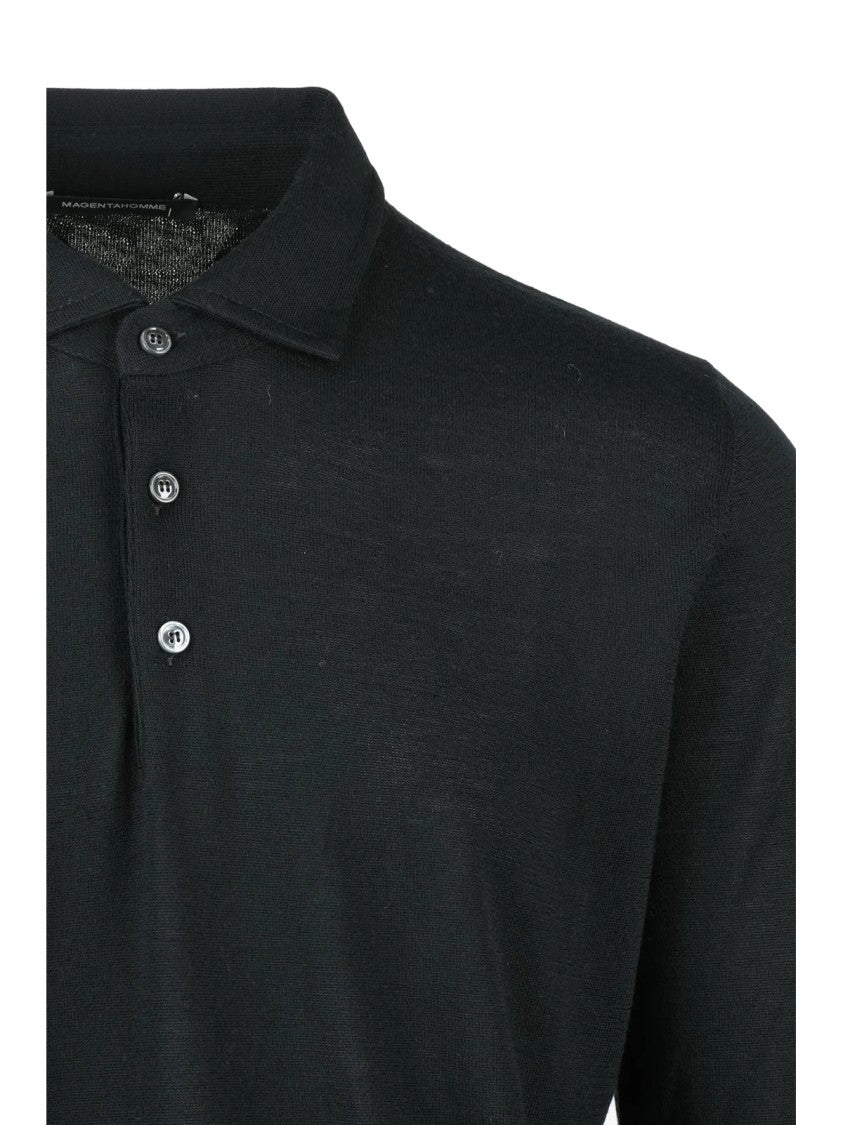 Magenta Black Merino Wool Knit Polo