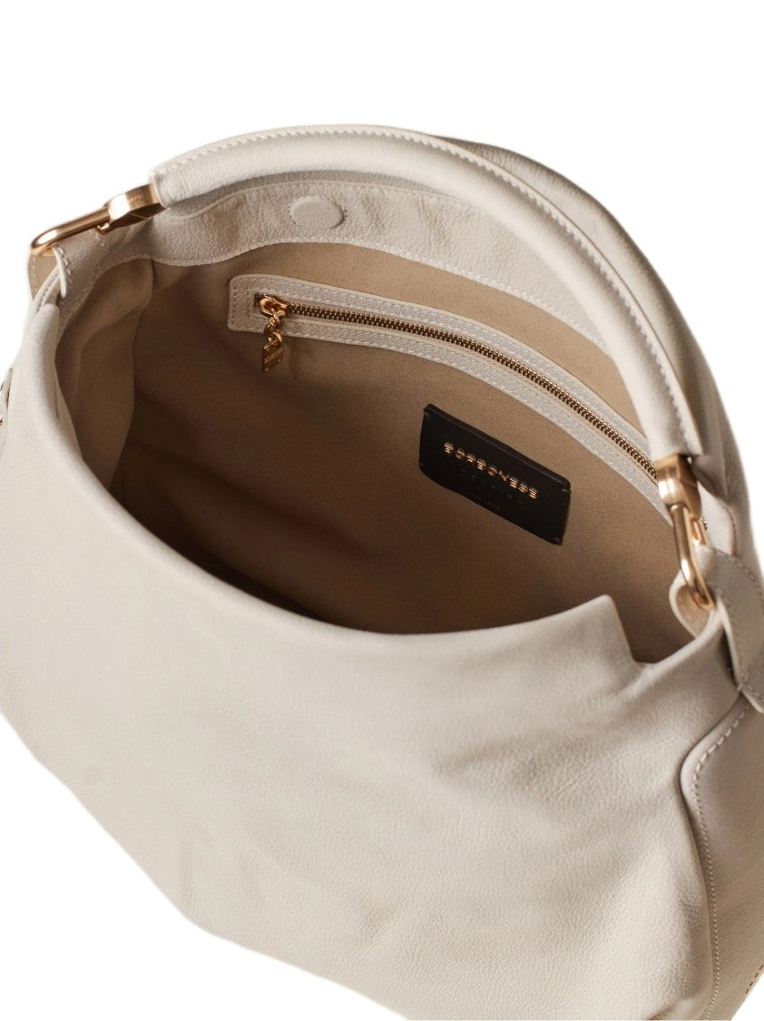Borbonese Slouchy White Handbag With Gold-Tone Accents