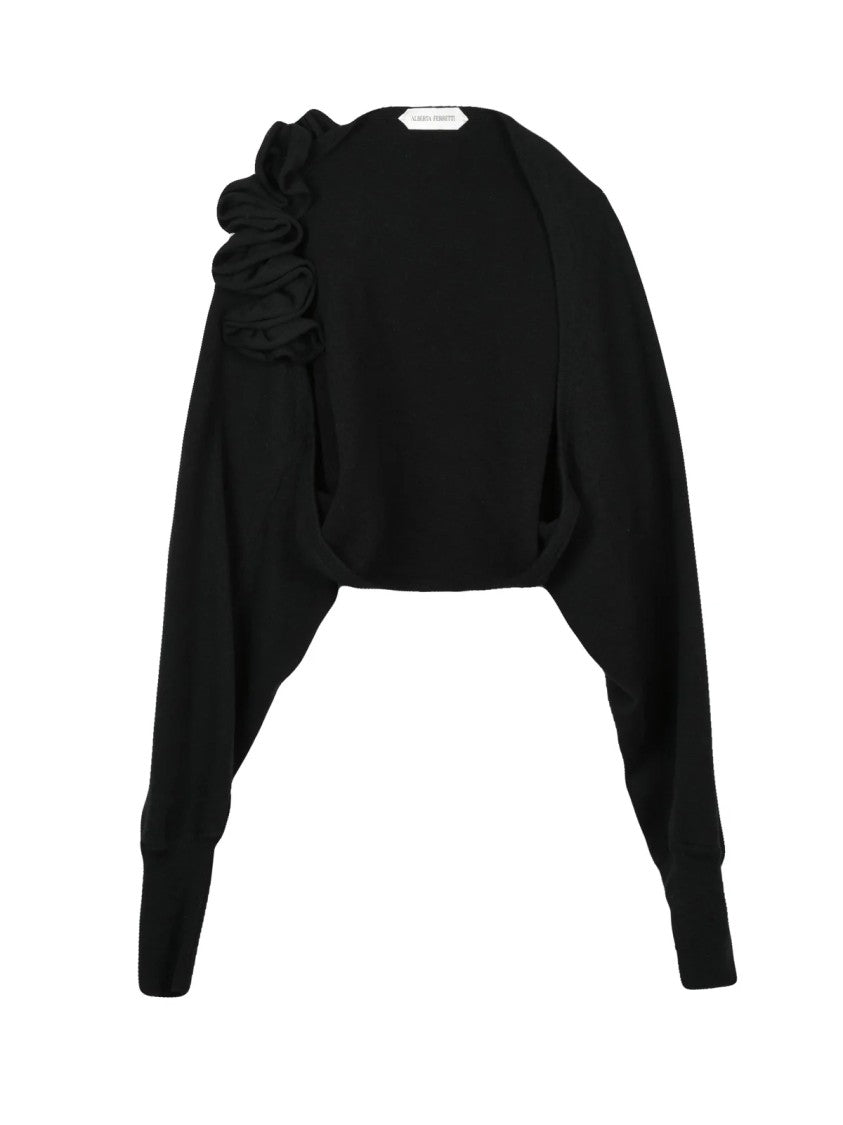 Alberta Ferretti Cropped Open-Front Black Shoulder Cover With Ruched Detail