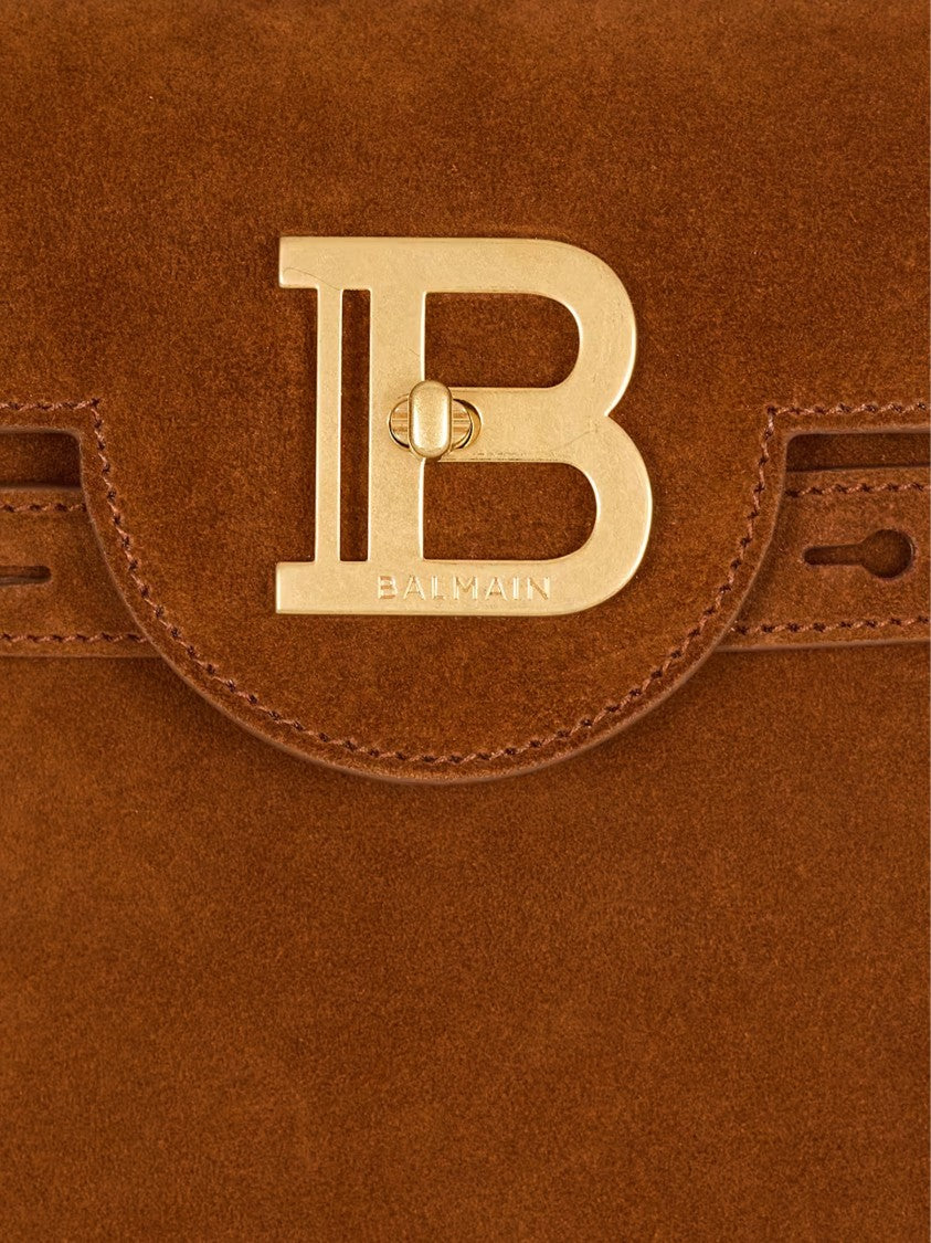 Balmain Medium Structured Suede Handbag Leather Accents