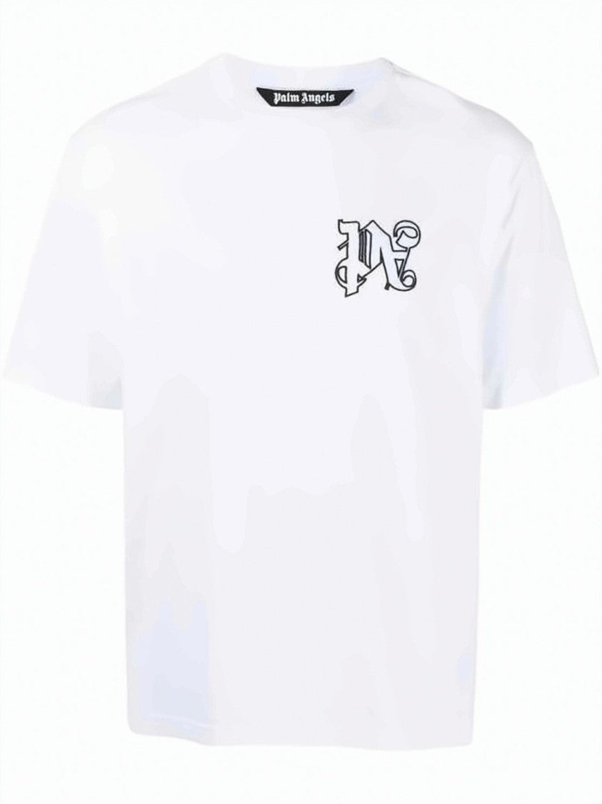 Palm Angels Relaxed Fit White Cotton T-Shirt With Gothic Logo