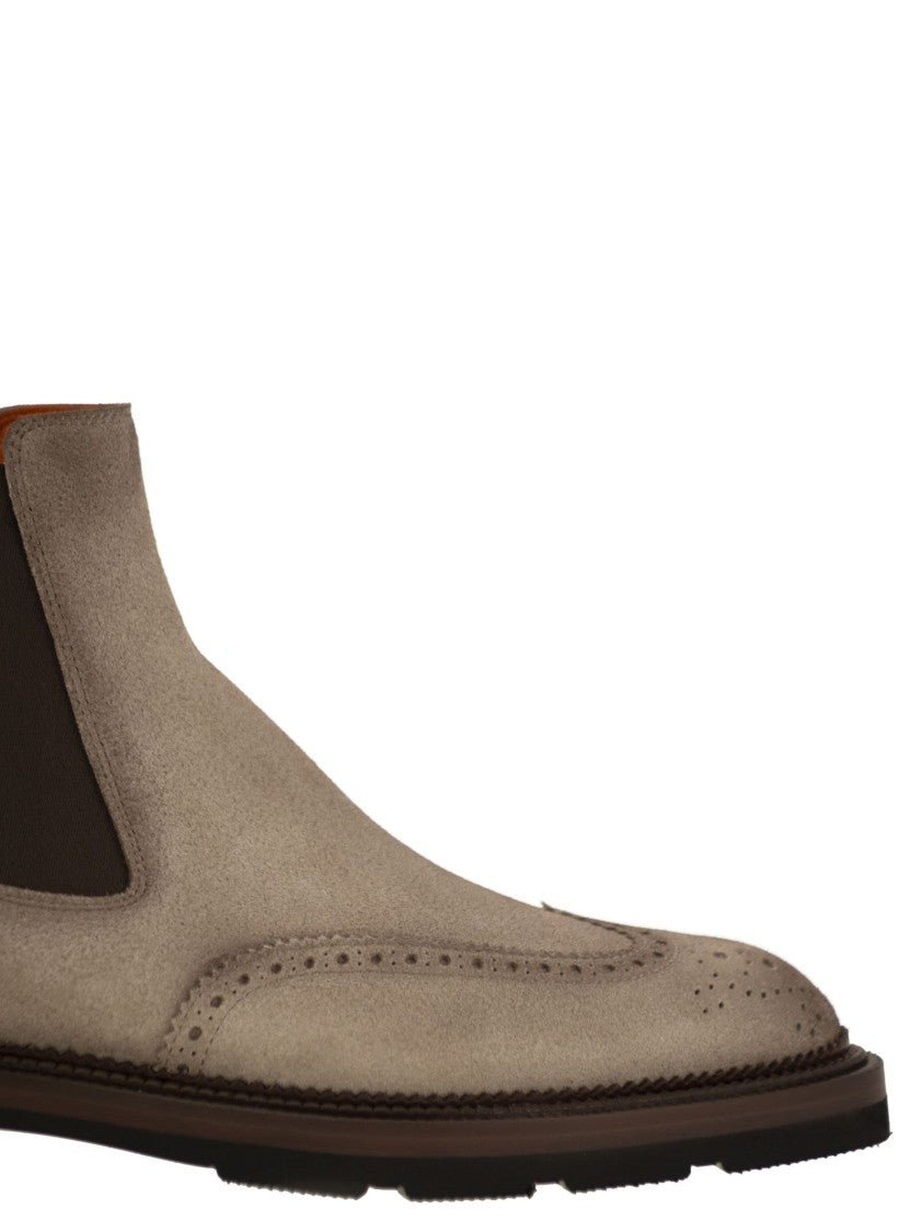 Santoni Chelsea Brogue Suede Ankle Boot