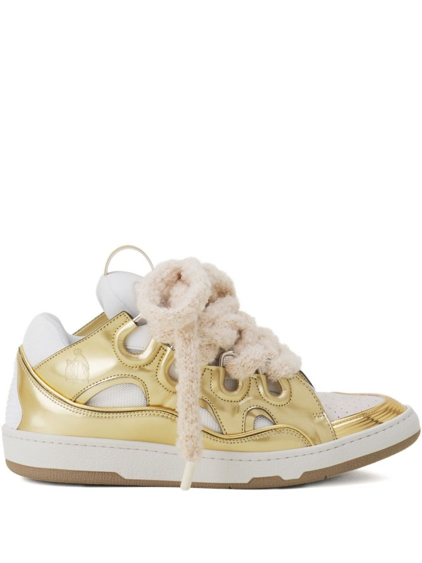 Lanvin Golden Silk And Nylon Lace Sneakers