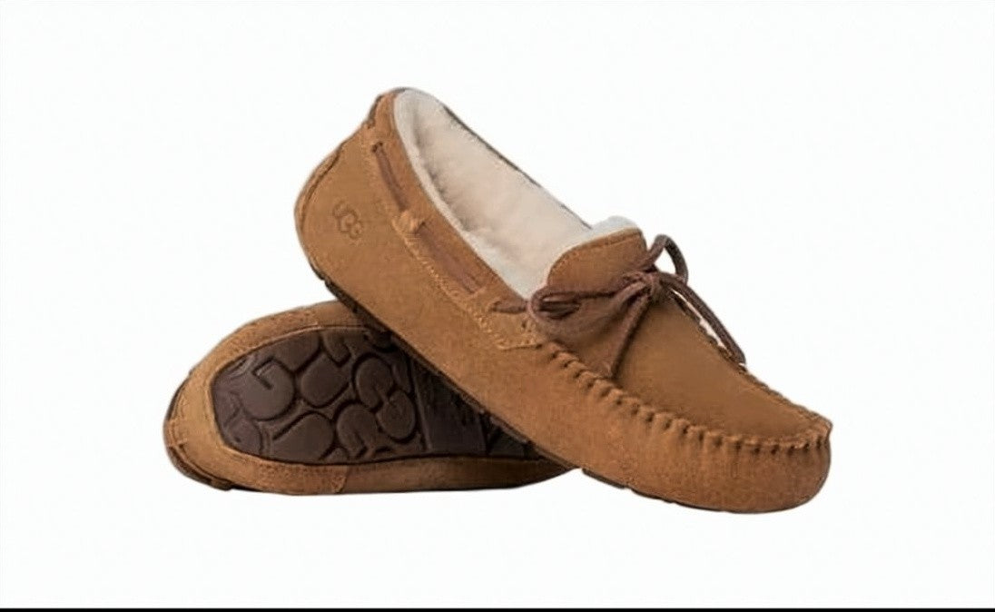 Ugg Moccasin-Style Suede Loafers With Whipstitching And Plush Lining
