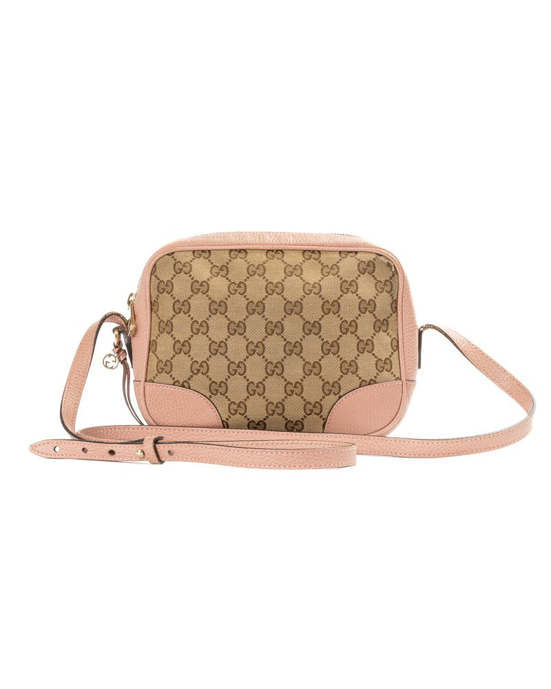 Gucci Pink Gg Supreme Bree Small Canvas Camera Bag