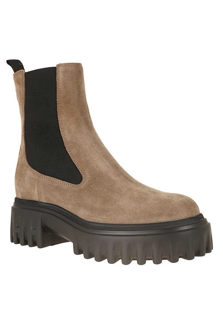 Hogan Sand Suede H700 Chunky Sole Chelsea Boots