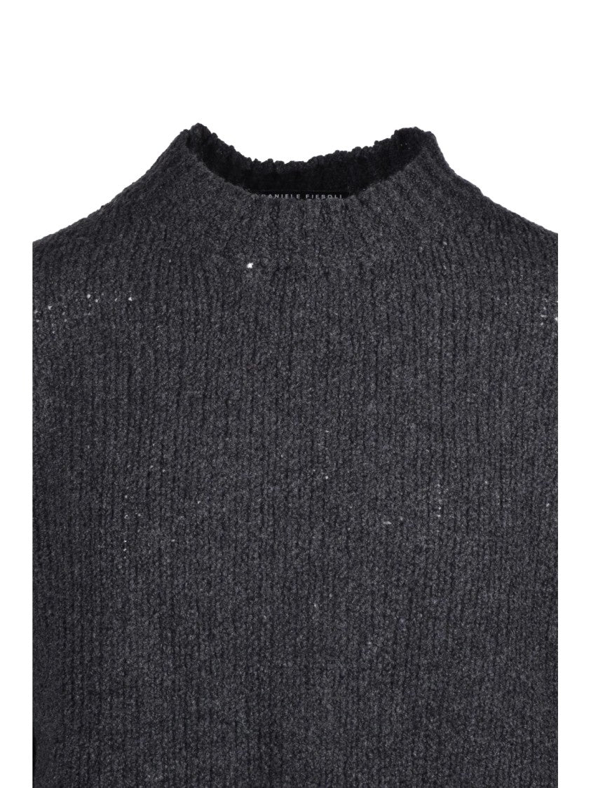 Daniele Fiesoli Crew Neck Sweater In Extrafine Merino Wool With Ribbed Knit Texture