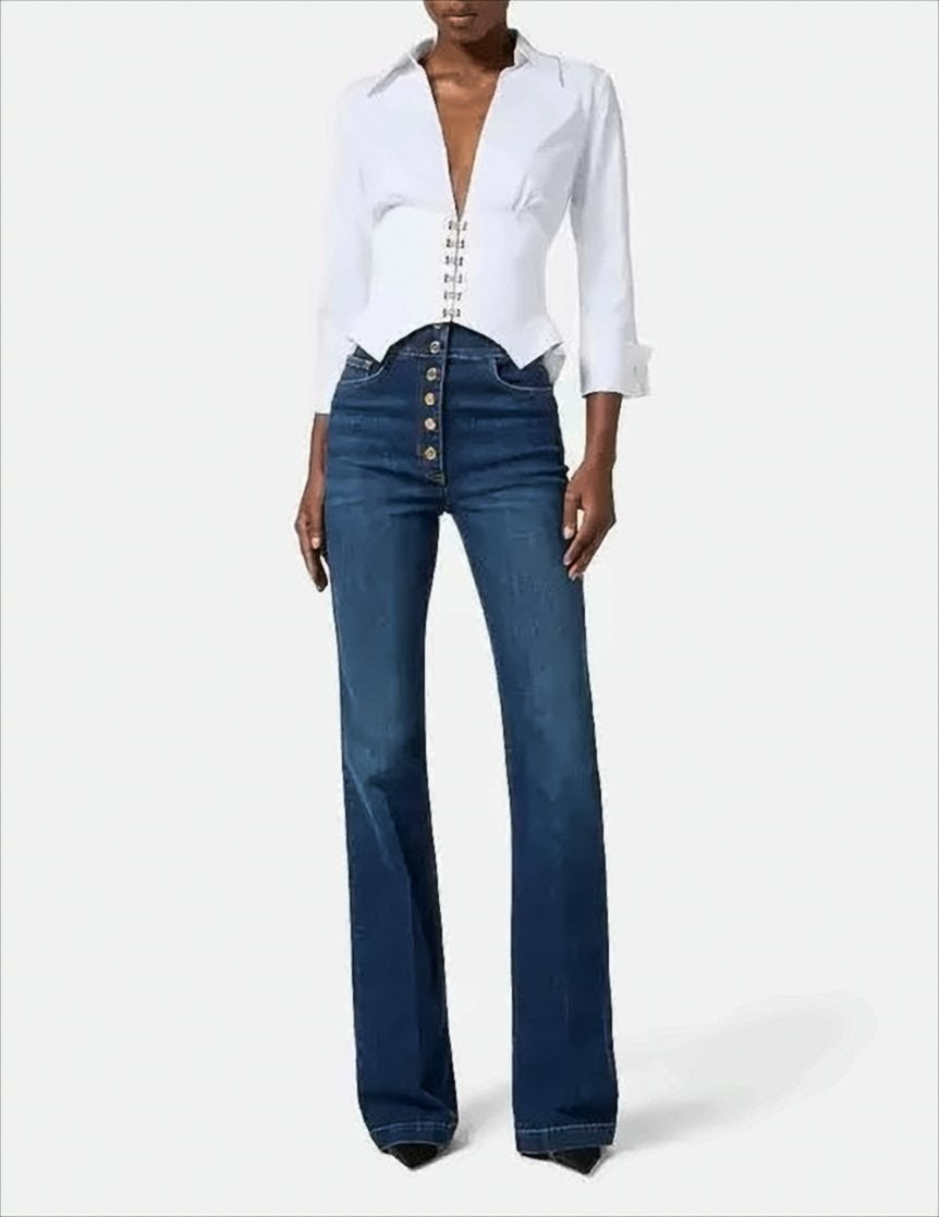 Elisabetta Franchi Fitted White Shirt With Bustier Construction