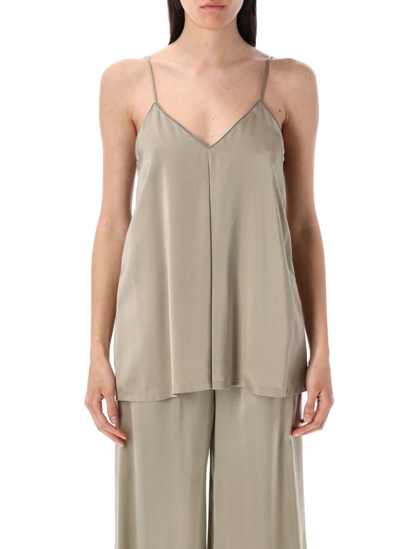 Fabiana Filippi V-Neck Sleeveless Top In Silky Viscose Fabric