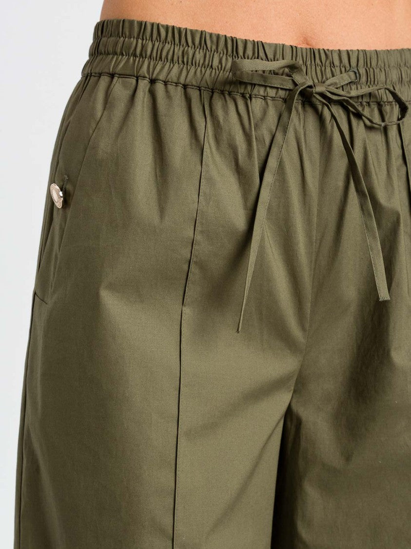 Twin-Set Wide-Leg Pants With Drawstring Waist And Button-Detail Pockets