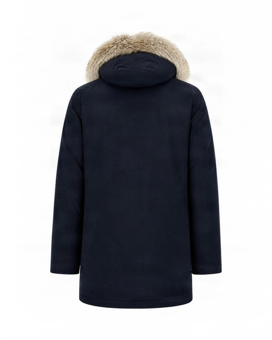 Woolrich Navy Parka With Detachable Coyote Fur Trim And Protective Hood