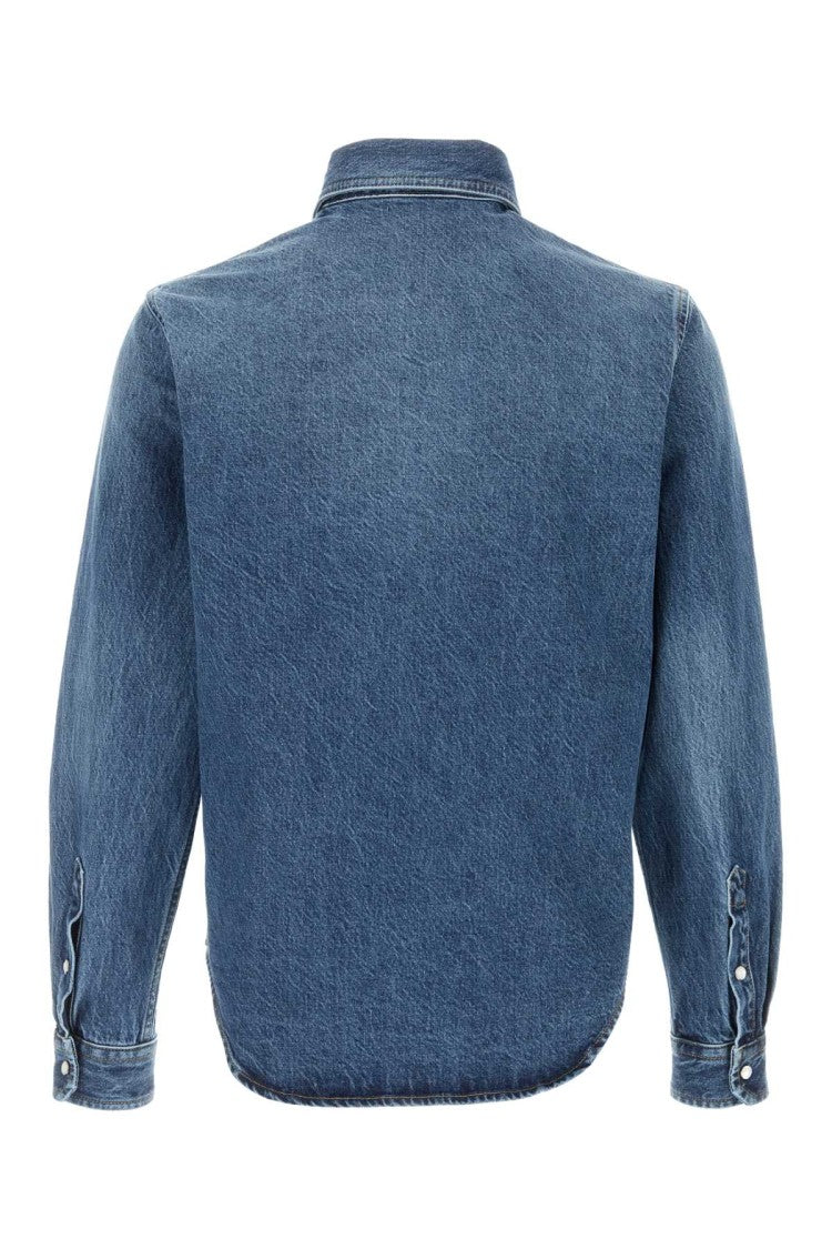 Versace Textured Blue Denim Shirt With Classic Detailing