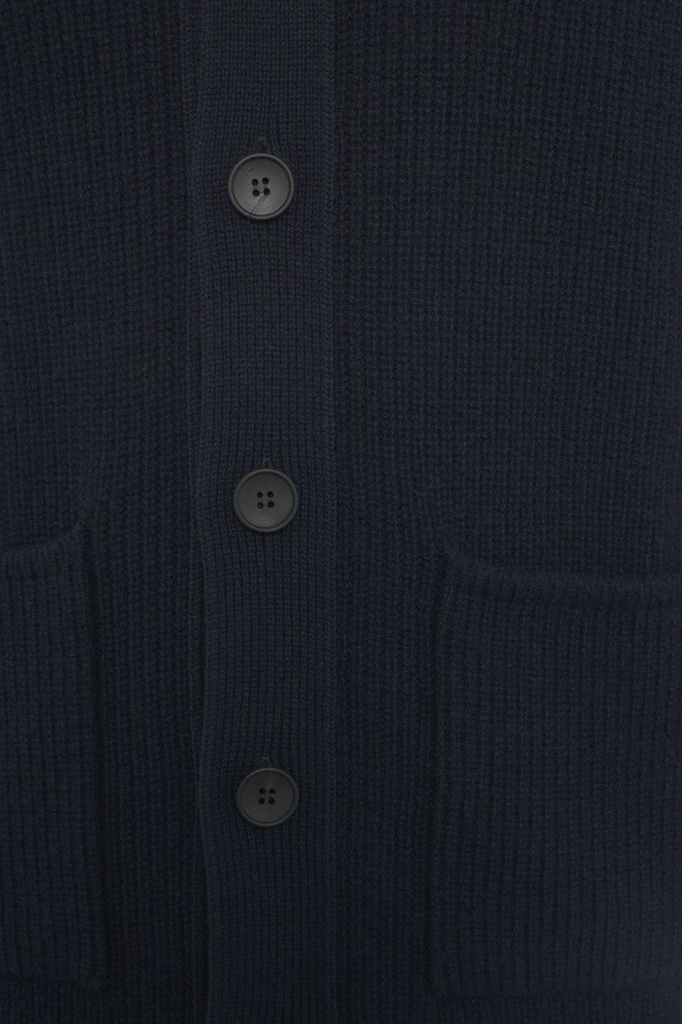 Gender Ribbed Knit Jacket With Classic Collar And Functional Pockets