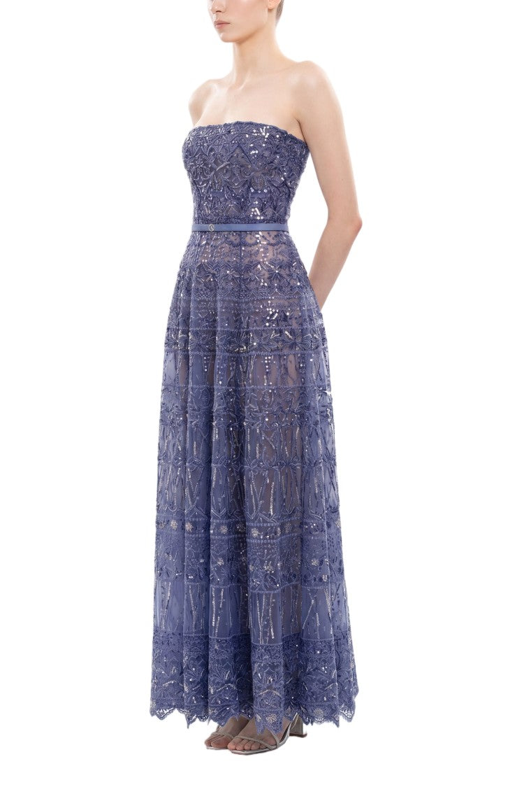 Saiid Kobeisy Strapless Beaded Tulle Dress