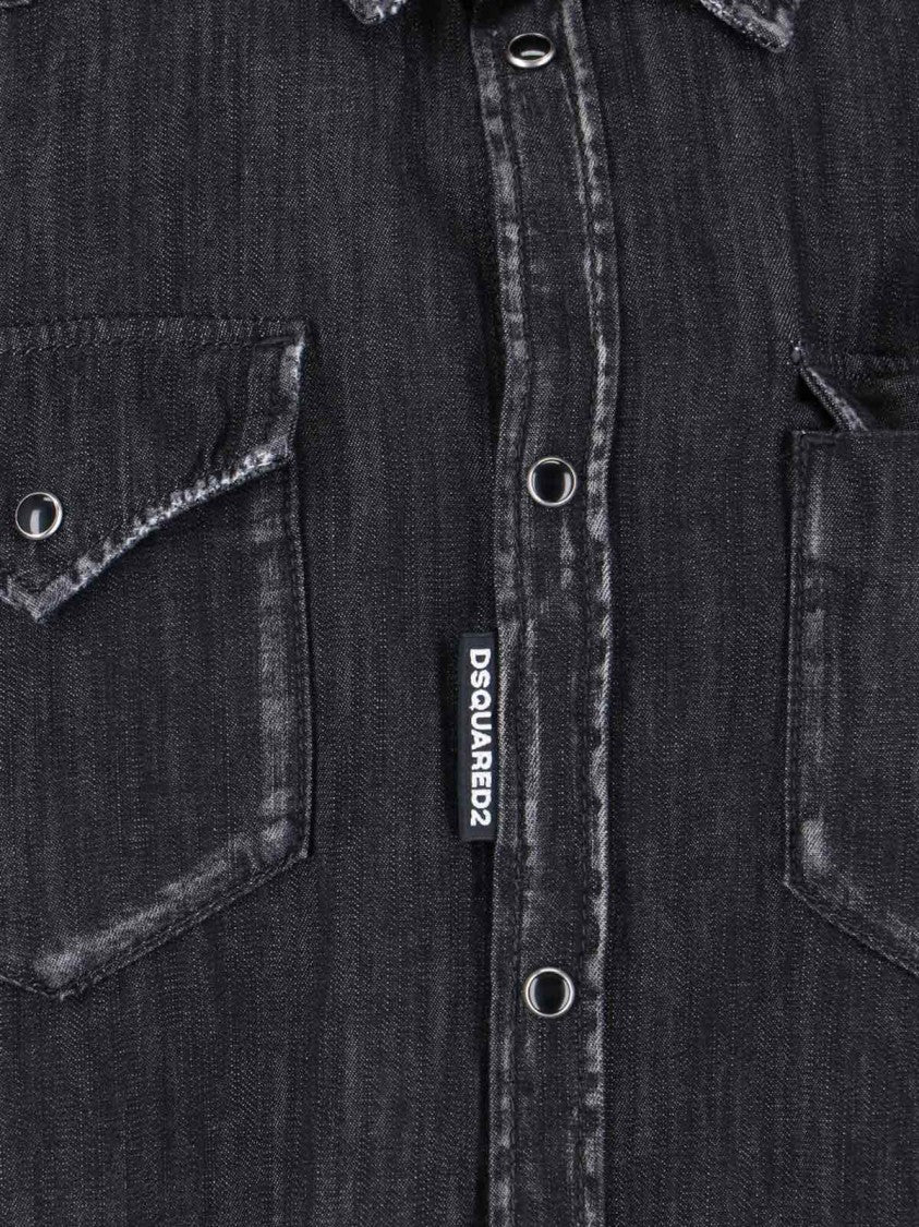 Dsquared2 Black Denim Fashion Western Shirt