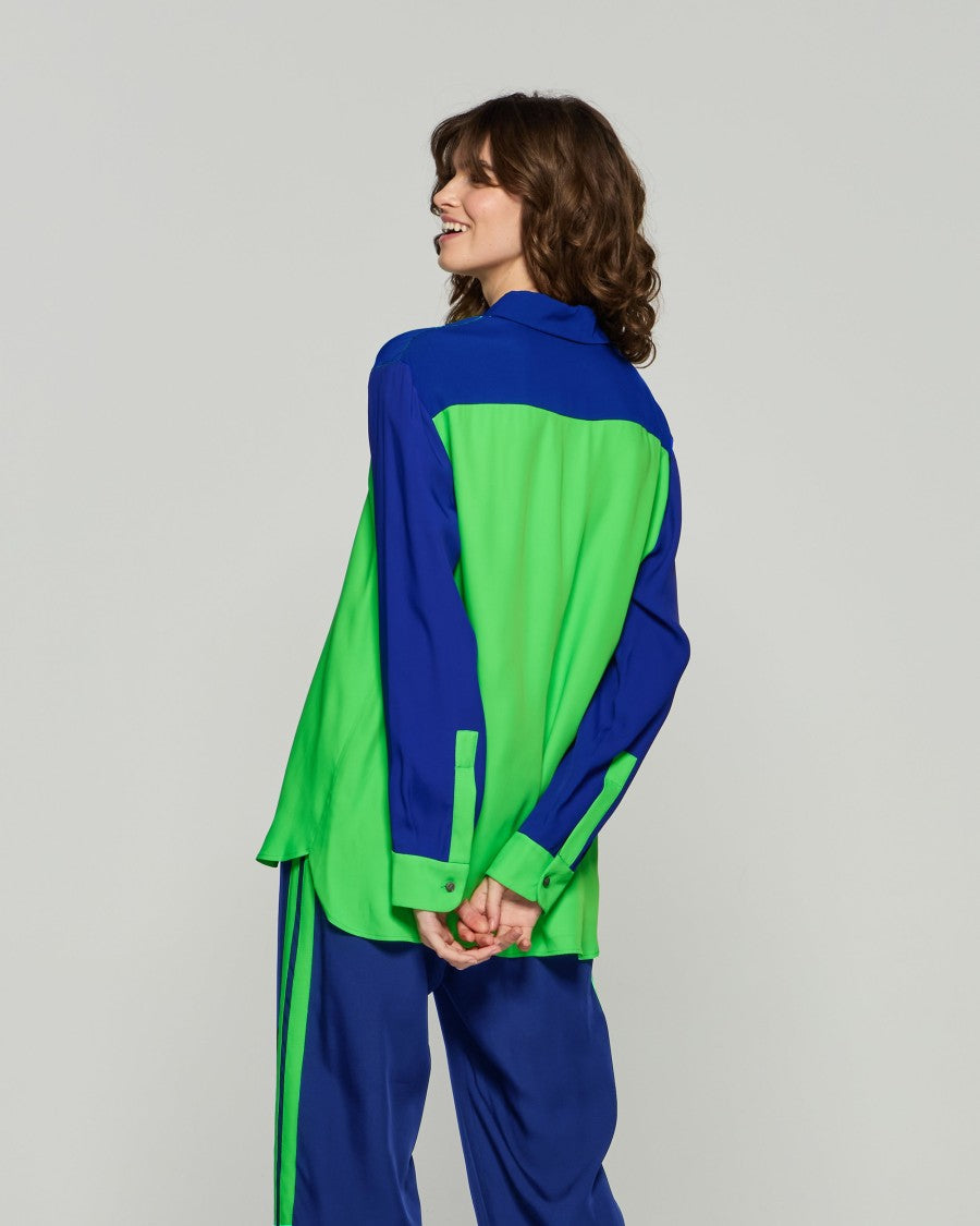 Serena Bute Colour Block Boyfriend Shirt - Bright Green/Cobalt Blue