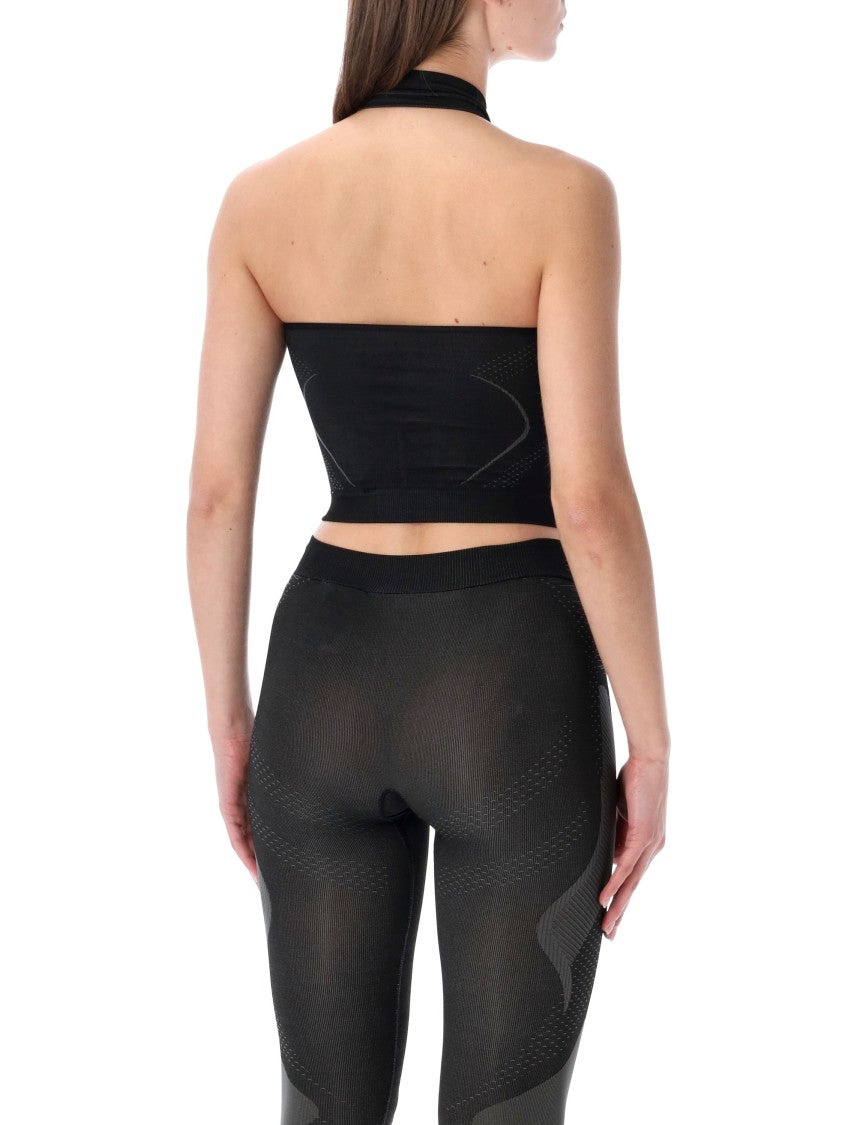 Off-White Halter-Neck Active Top With Jacquard Detailing
