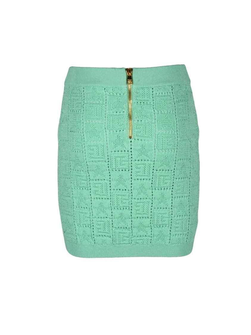 Balmain Textured Geometric Pattern Mini Skirt With Gold Zipper