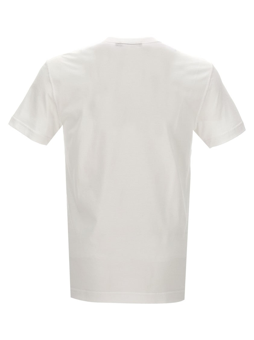 Dolce & Gabbana V-Neck White Cotton T-Shirt With Logo Plaque