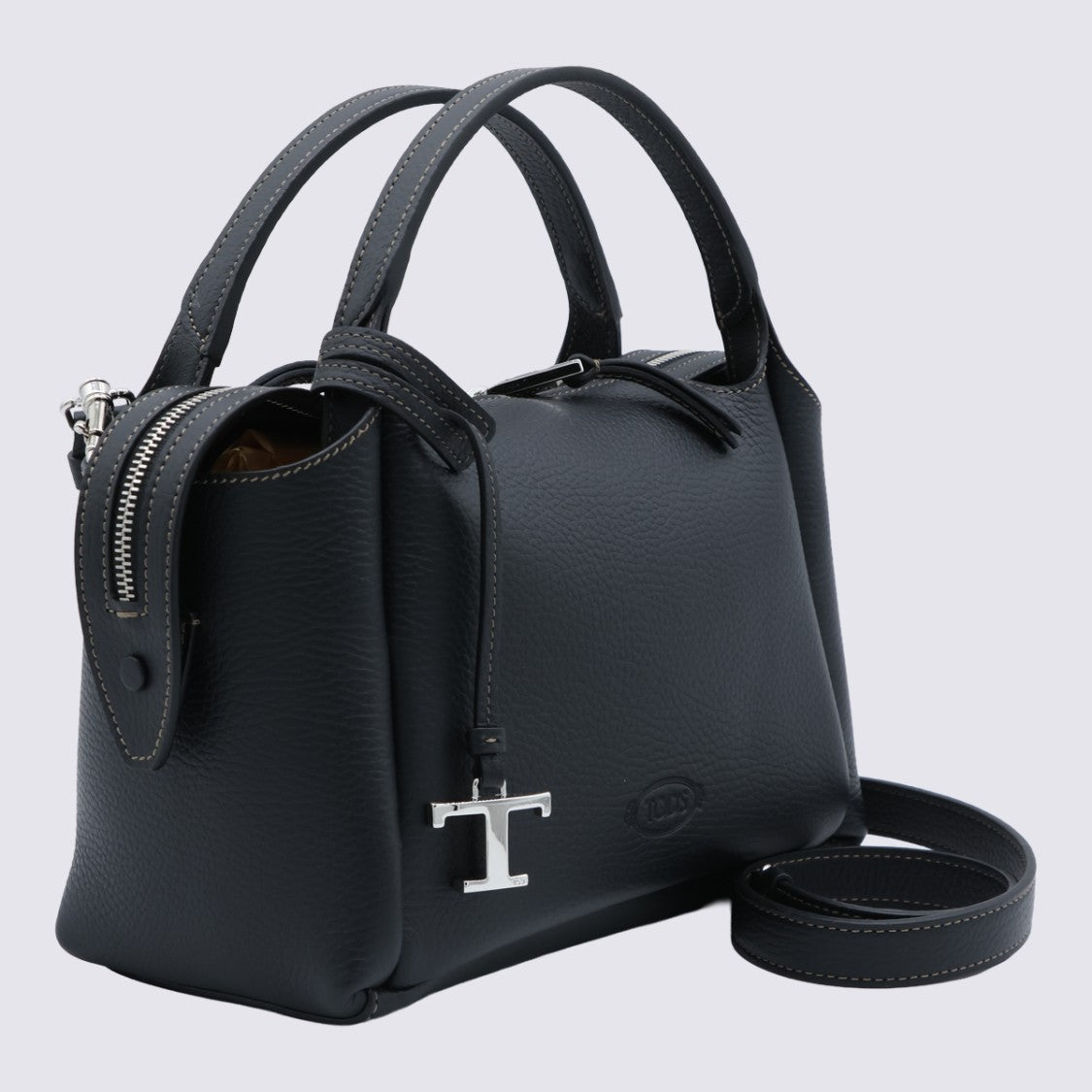 Tod's Textured Leather Handbag With Silver-Tone Charm And Minimalist Design