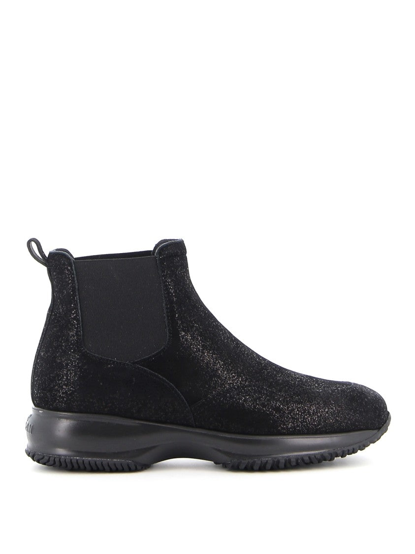 Hogan Black Craquele Leather Chelsea Boots