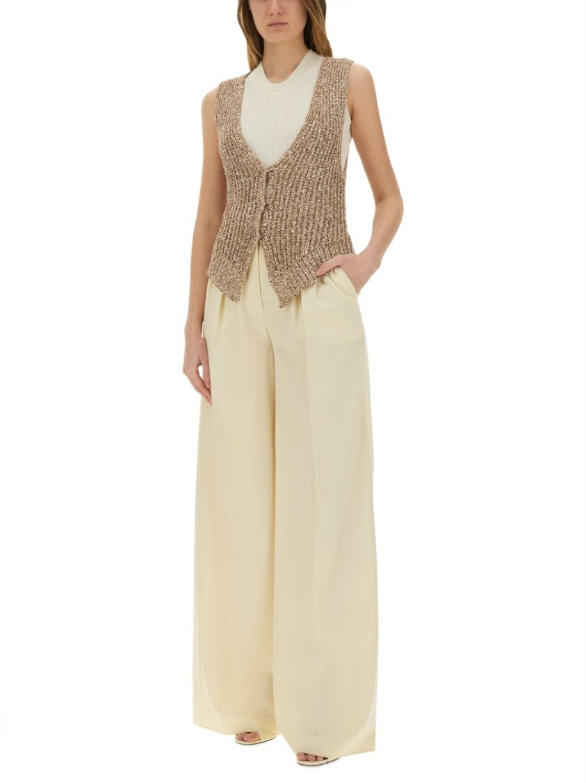 Alysi Sequined Knit Vest With Deep V-Neck