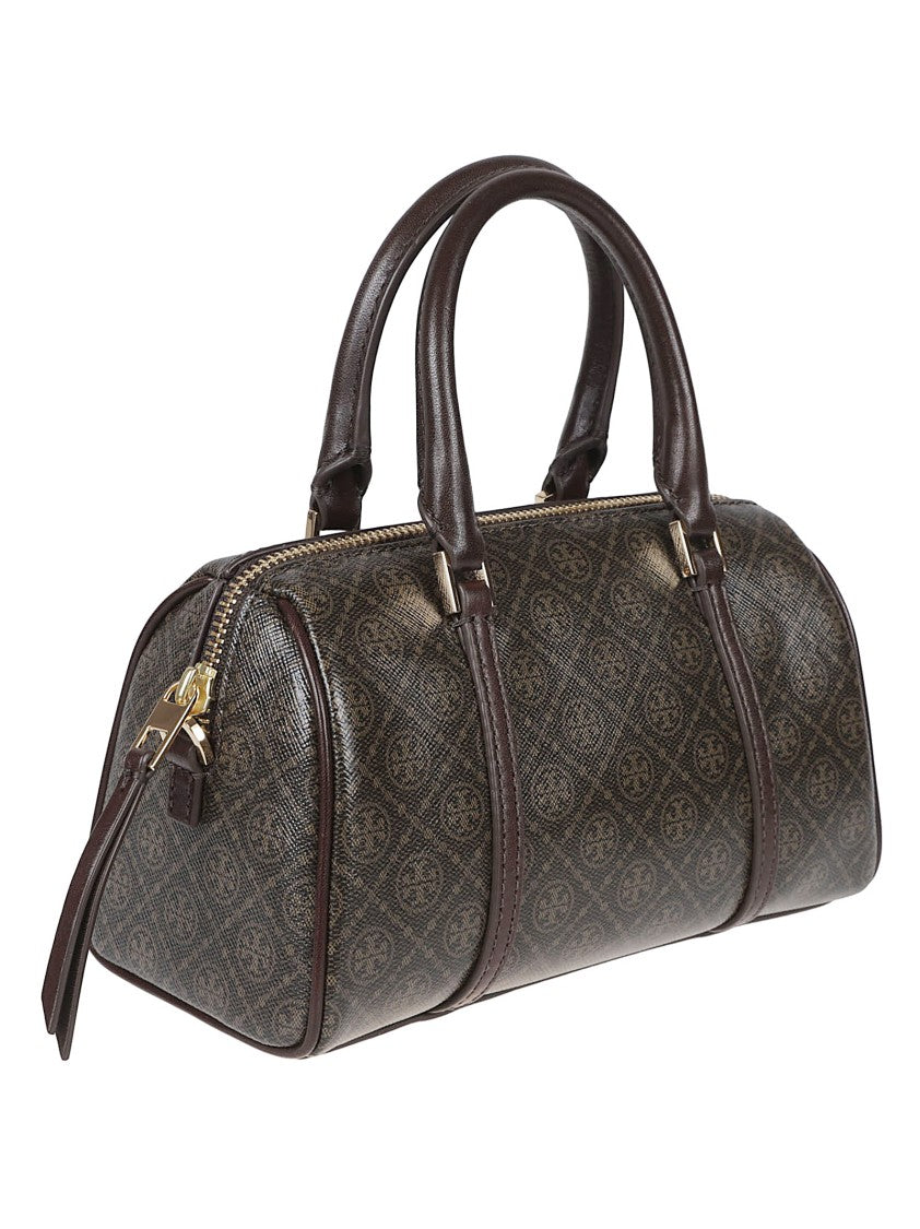 Tory Burch Cylindrical Structured Handbag With Textured Emblem Design