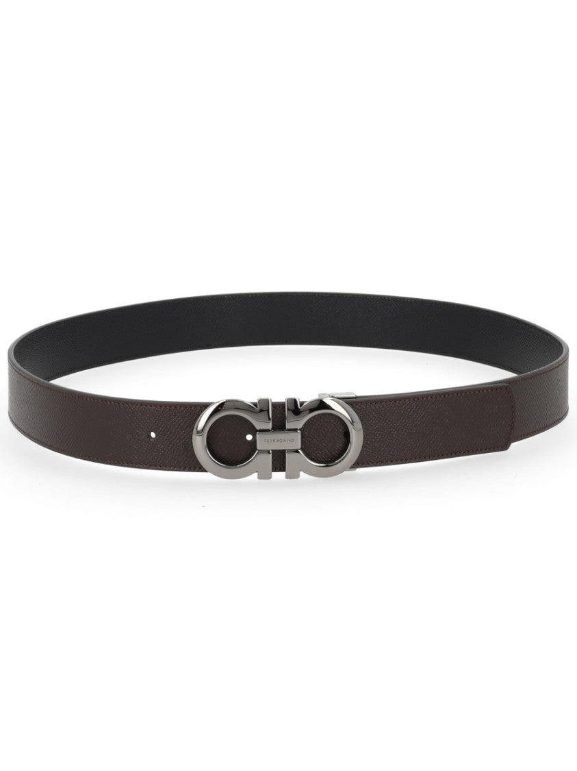 Ferragamo Hooks Reversible Pebbled Calf Belt