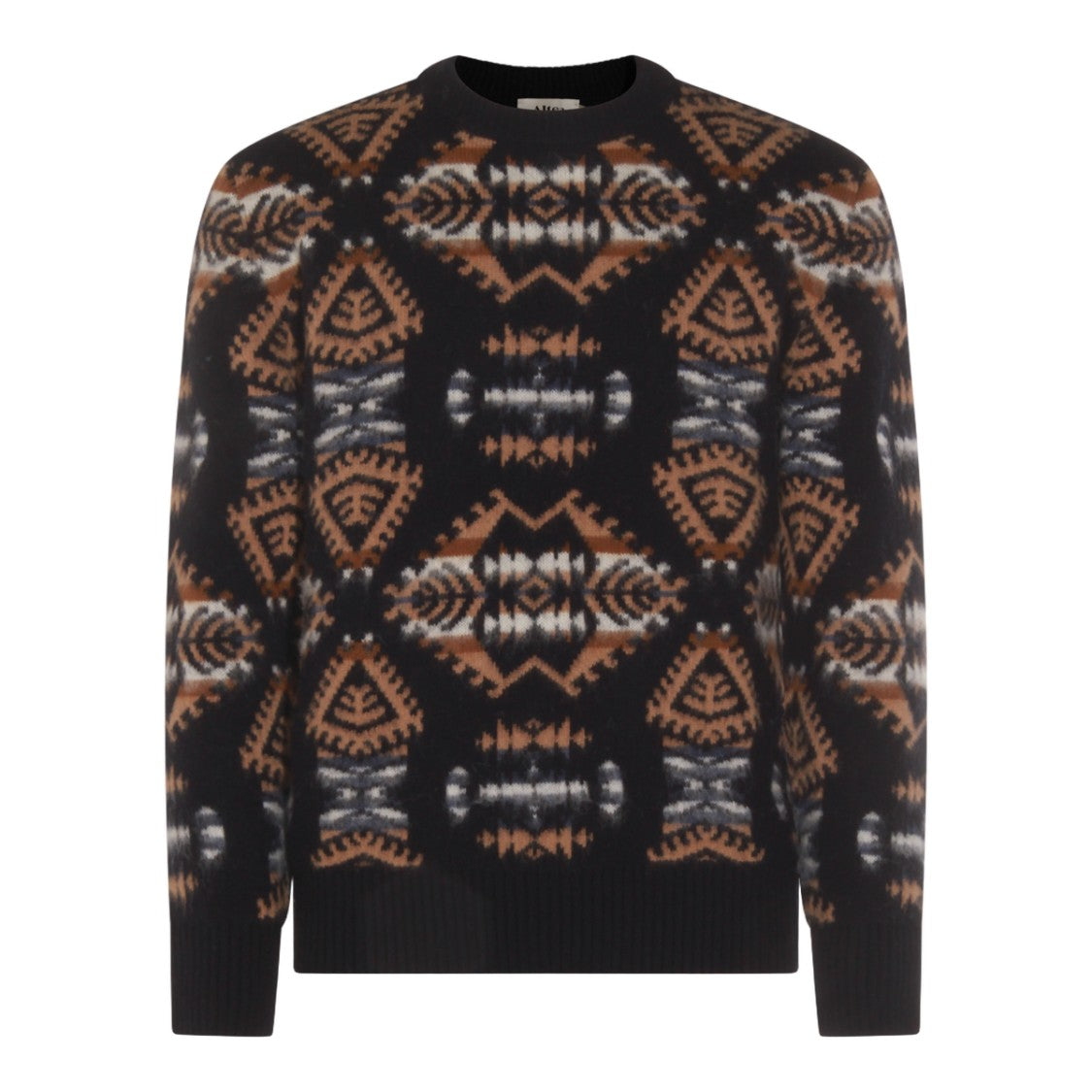 Altea Geometric Patterned Black Sweater With Ribbed Details