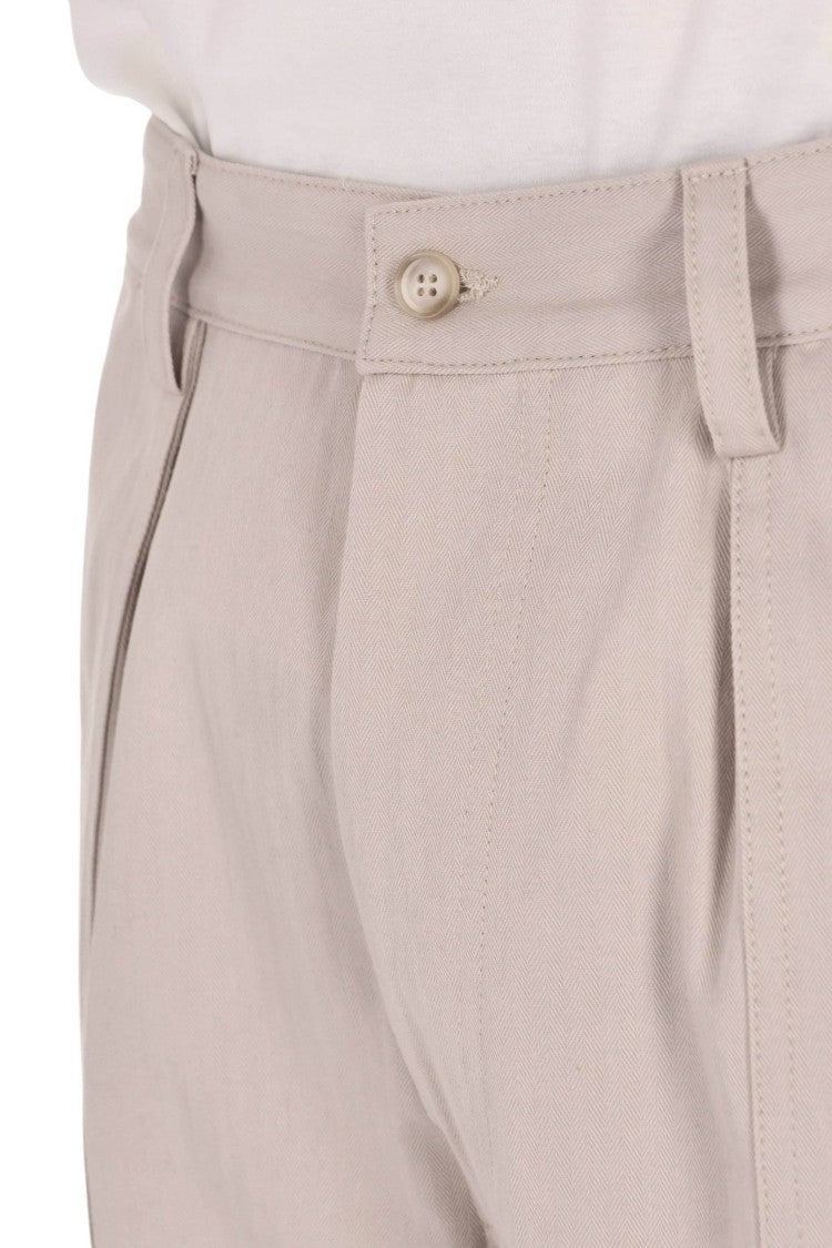 Eleventy Beige Herringbone Cotton Fatigue Pants