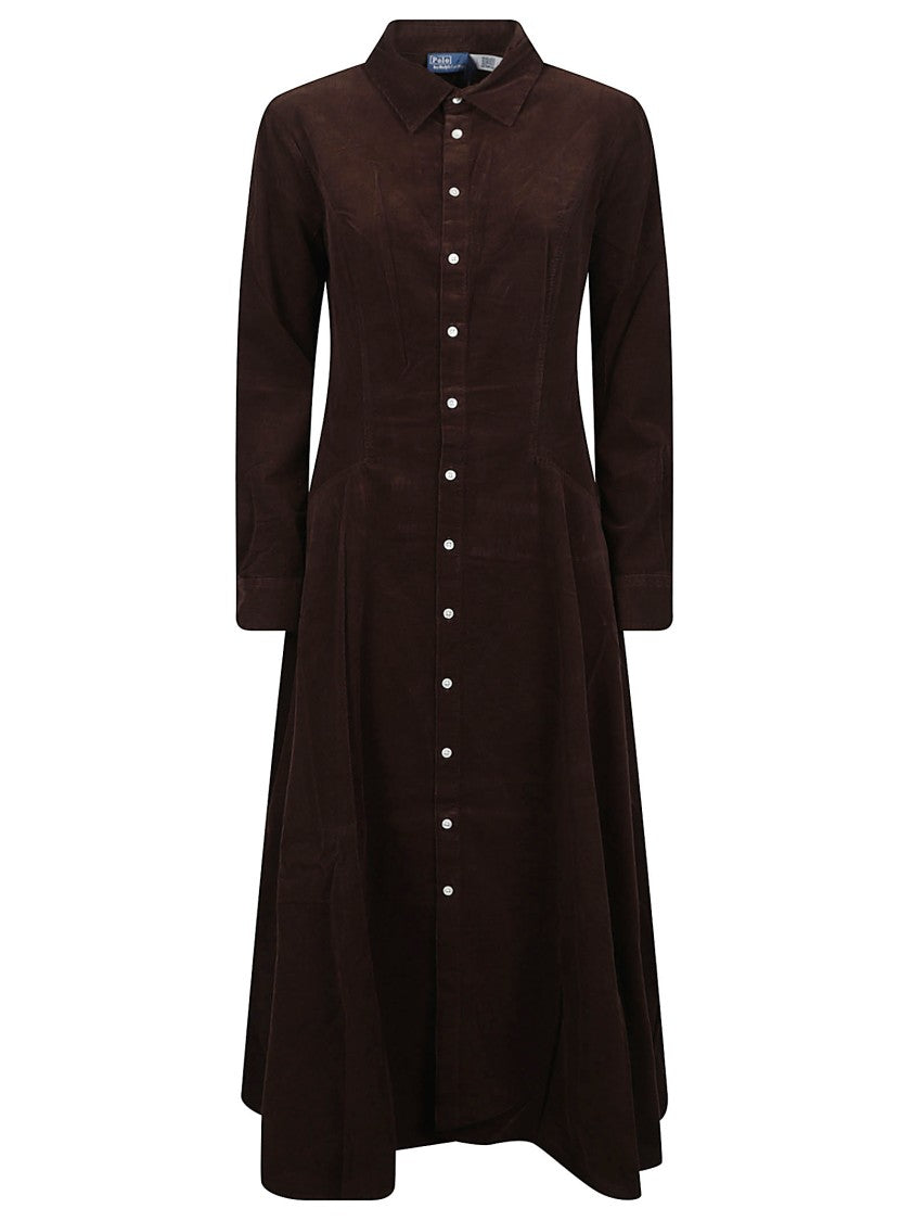 Polo Ralph Lauren Polo Neck Button-Down Flared Cotton Midi Dress