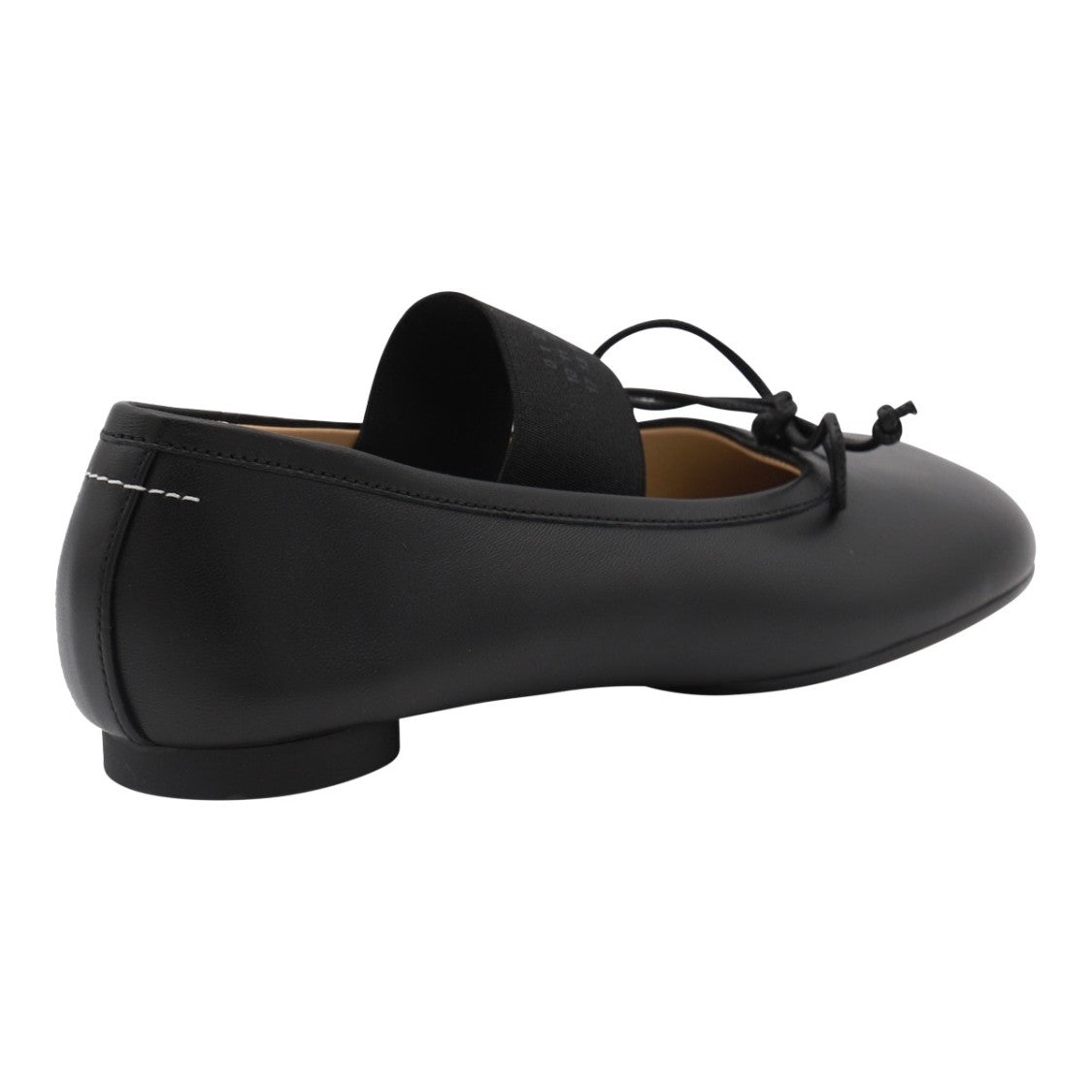Mm6 By Maison Margiela Smooth Black Leather Flats With Bow Detail
