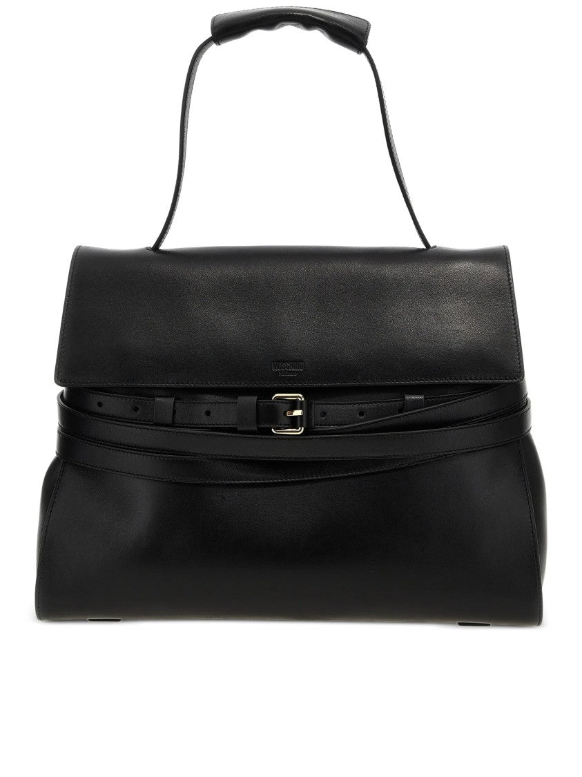 Moschino Structured Nappa Leather Handbag With Gold Buckle