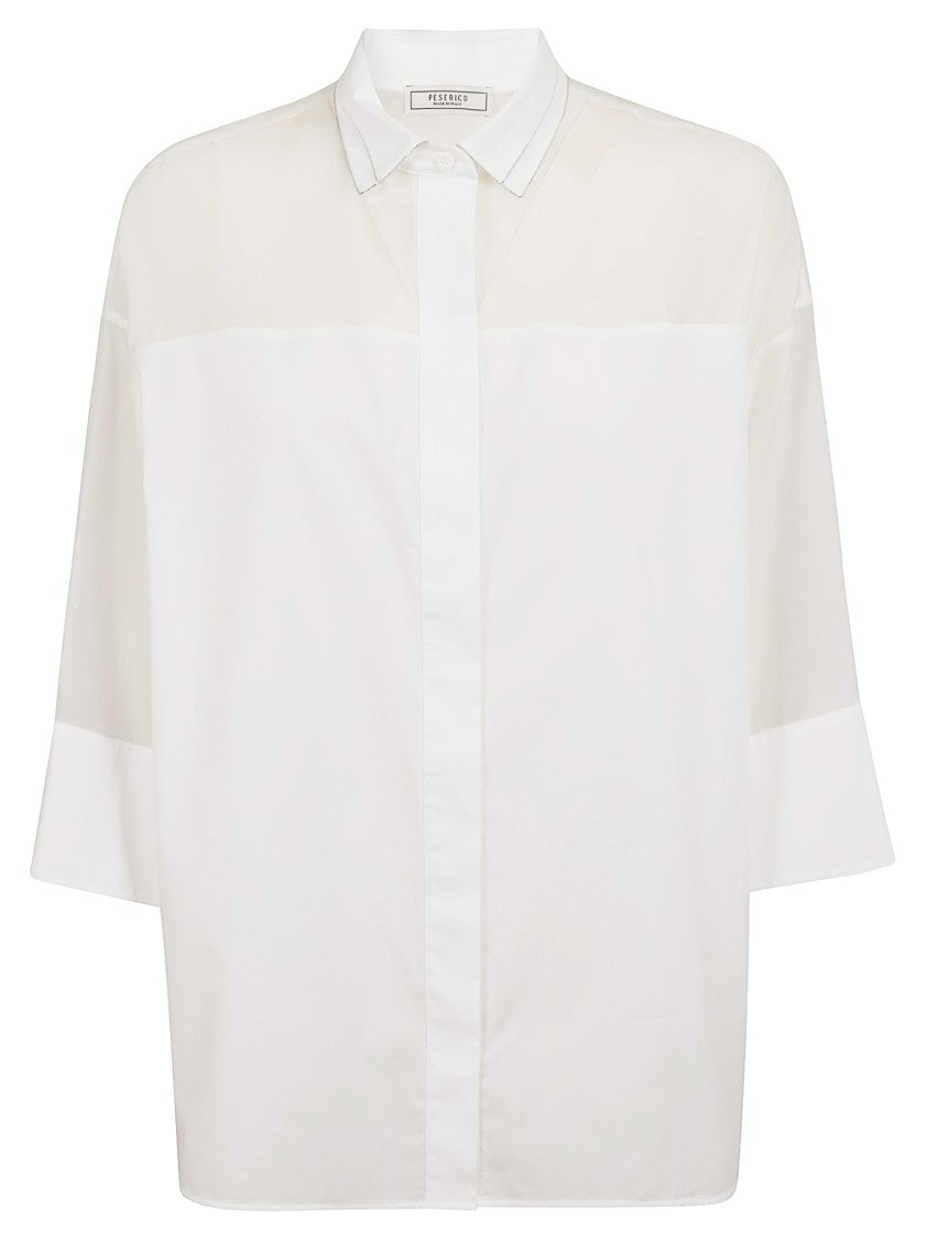 Peserico Paneled Silk-Cotton Organza Shirt With Classic Collar