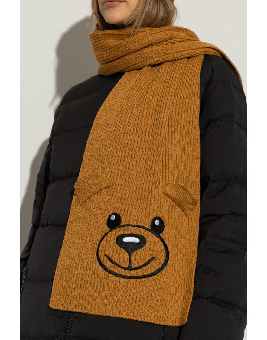 Moschino Teddy Bear Embroidered Knitted Scarf