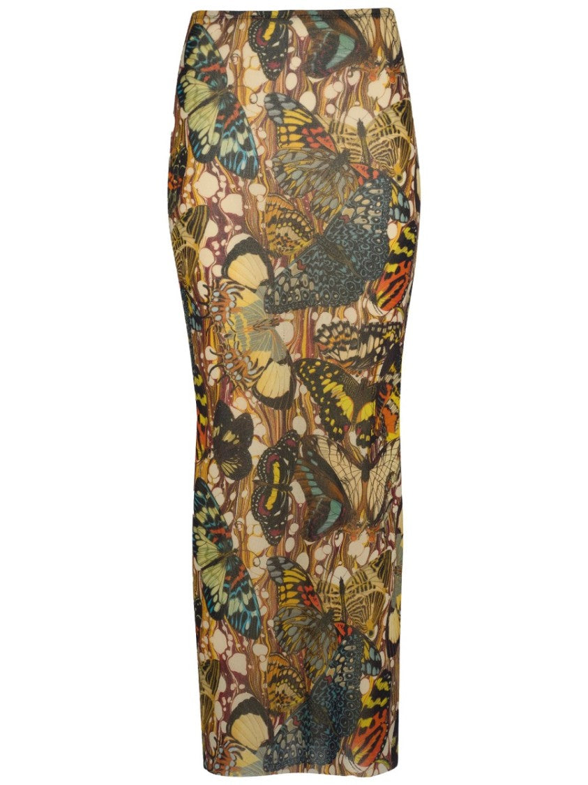 Jean Paul Gaultier Butterfly Polyamide Print Maxi Skirt