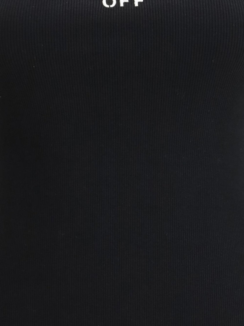 Off-White Ribbed Sleeveless Black Top With Logo Detail