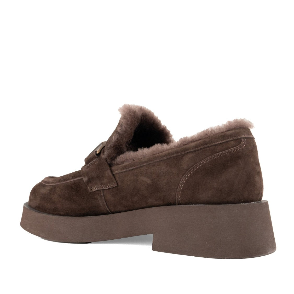 Sergio Moretti Brown Rich Fur-Lined Metallic Buckle Suede Loafers
