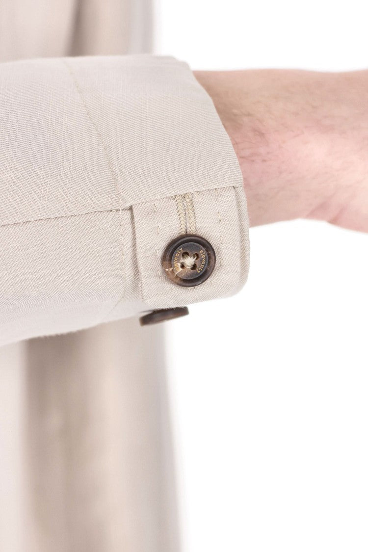 Eleventy Beige Mao Band Collar Lyocell-Linen Jacket