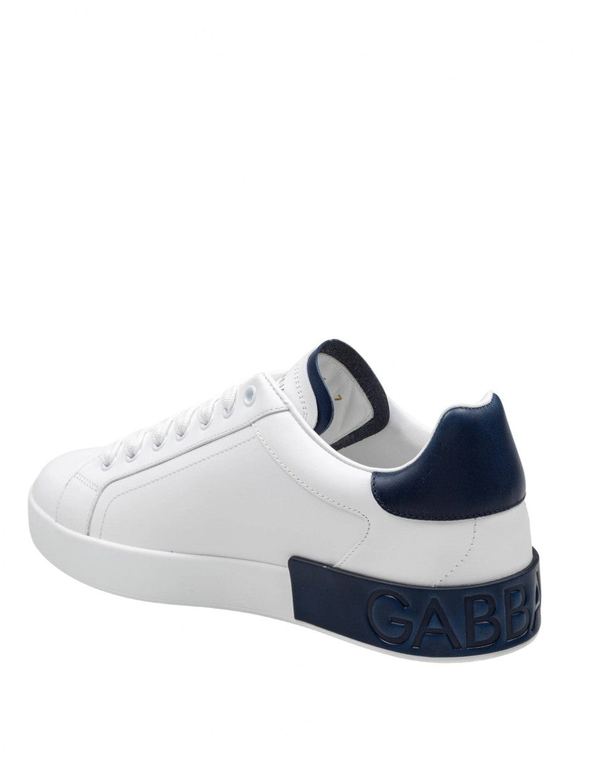 Dolce & Gabbana Portofino Leather Sneakers, White And Blue
